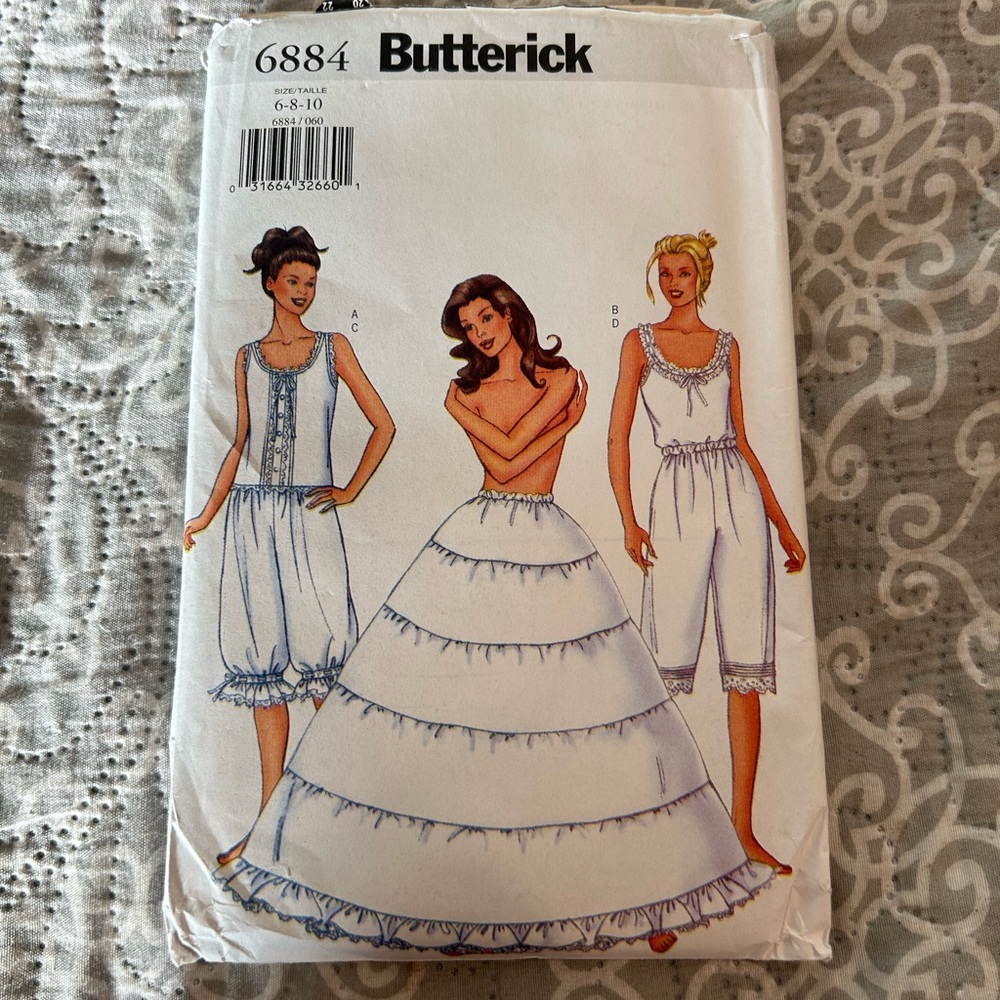 VTG Butterick 6884 Ladies Petticoat Hoop skirt camisole Pattern SZ 6-8-10 UNCUT